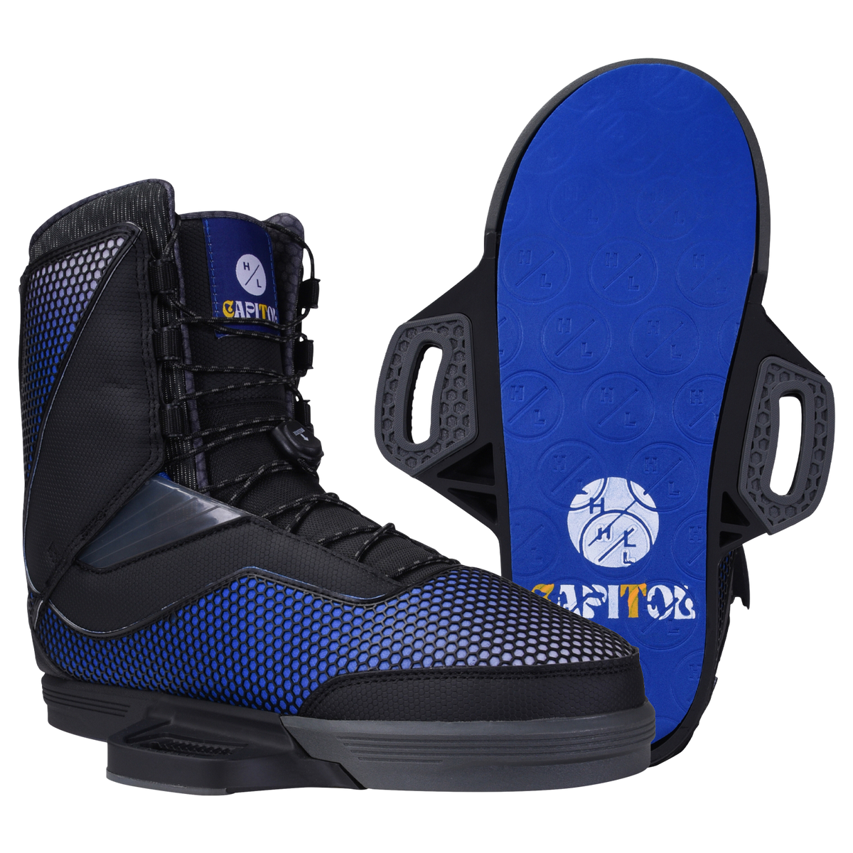 Capitol Binding shoe in blue/black with textured details and Fusion Plate sole.