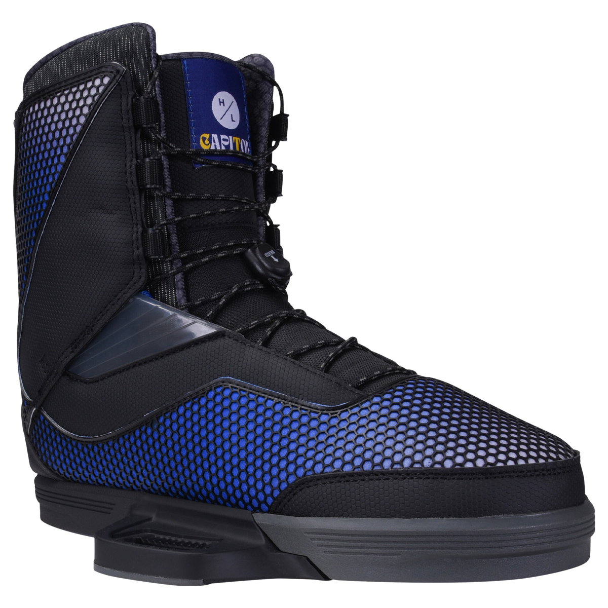 Black/blue Capitol Binding with hex pattern and Fusion Plate binding.