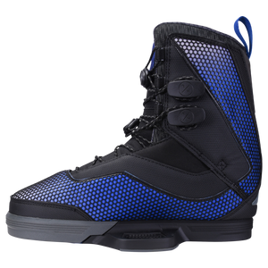 Black and blue high-top boot with textured pattern, featuring Capitol Binding.