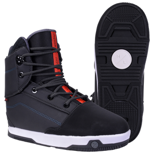 Black/red bindings with Distortion Boot & textured undersides, ideal for hoverboard riding.