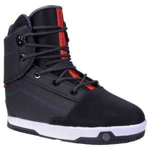 Distortion Boot: black/red snowboard boot with white sole, and 3D Heat Moldable Pro Liner.