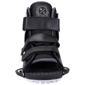 Formula Binding: Black/gray sports shoe with straps, open toe; great for wakeboarding.