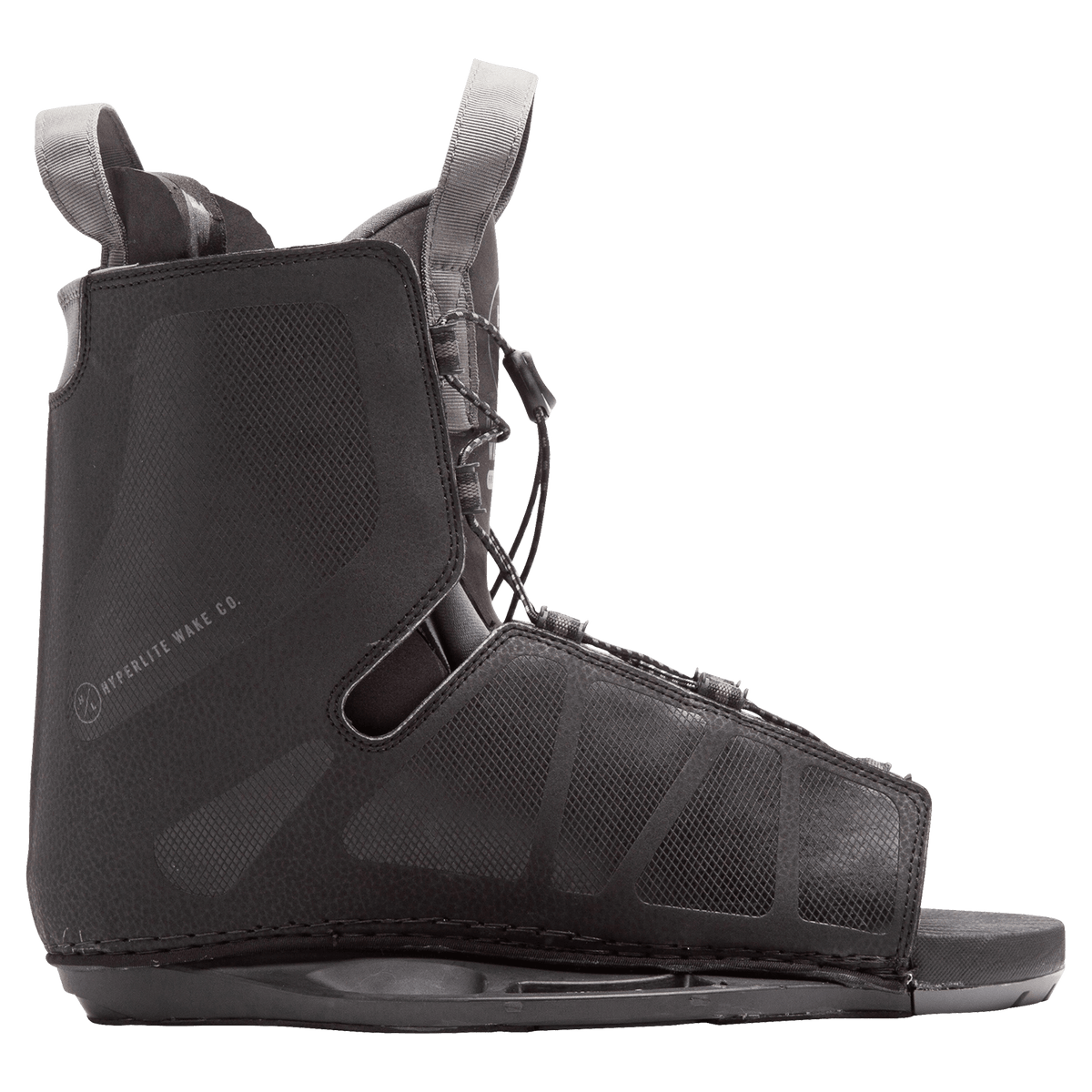 Open-toe black boot with adjustable straps; Hyperlite Frequency Binding design.
