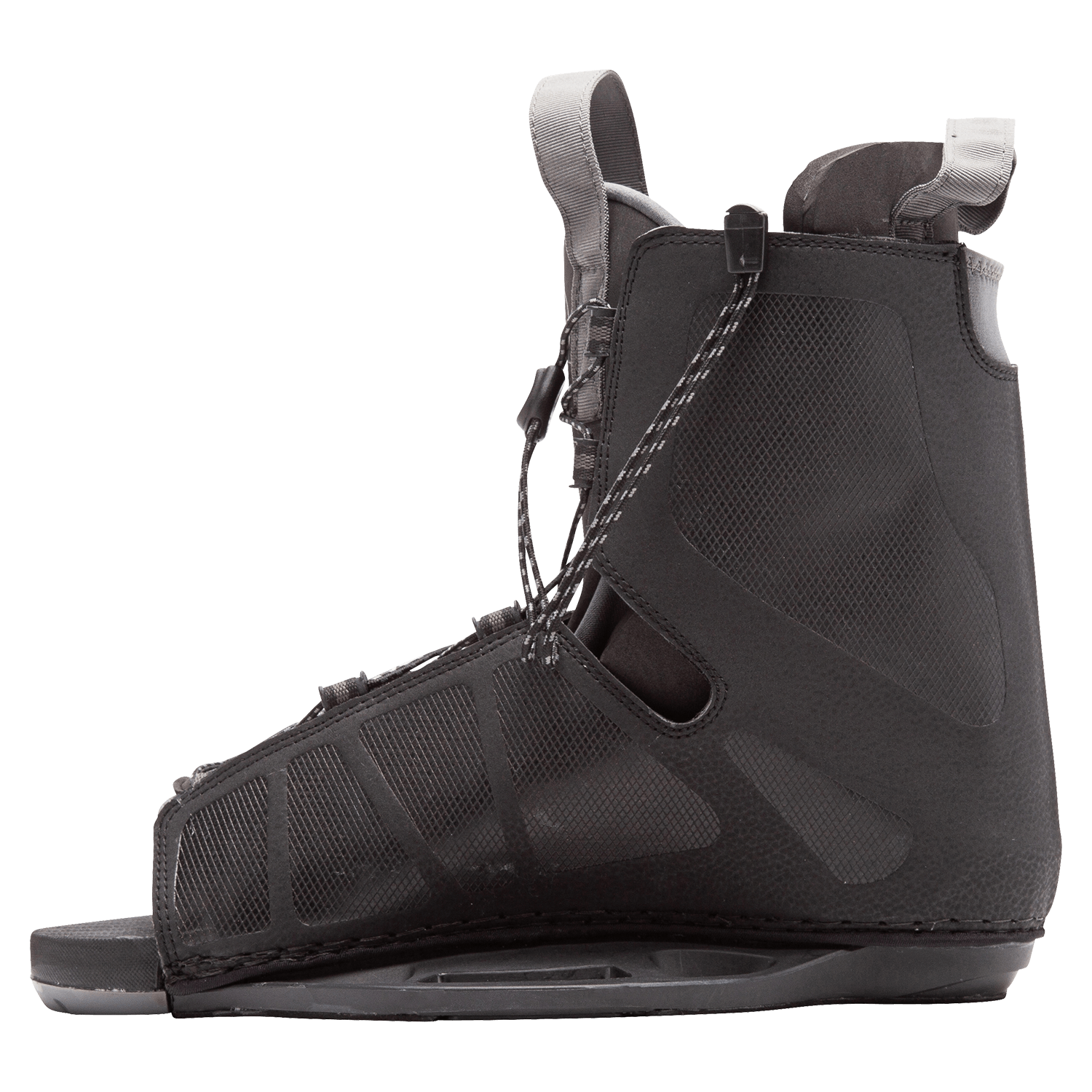 Black Frequency Binding snowboard boot with laces, high back, and adjustable sizing.