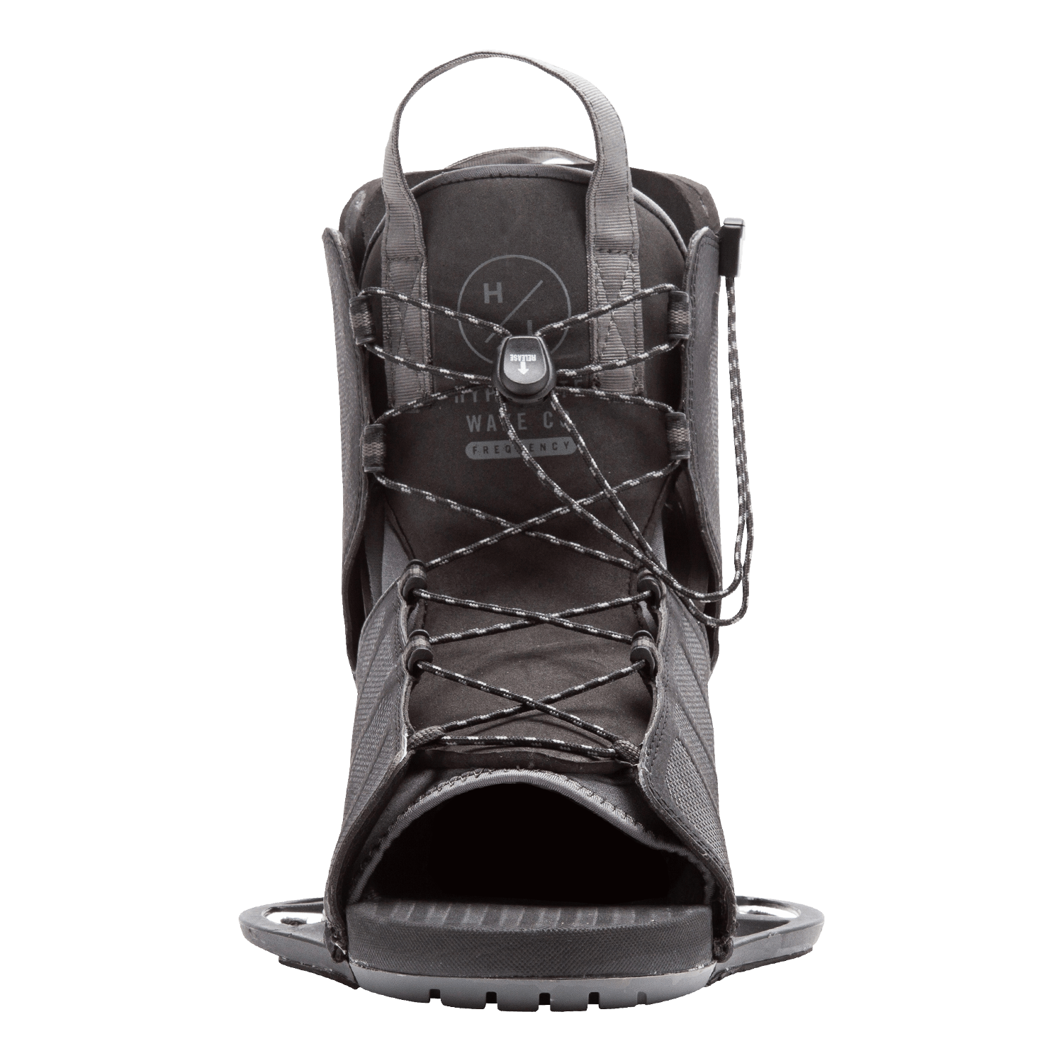 Frequency Binding, front view: includes laces and an adjustable strap.
