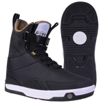 Gooey Boot: black/white snowboard boot, side and sole view shown.
