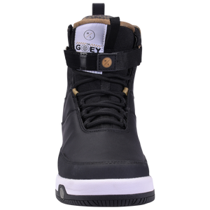 Gooey Boot high-top with laces, ankle strap, Trever Maur design shown from front view.
