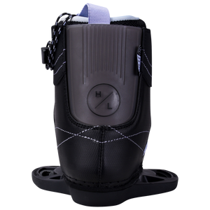Jinx Girls snowboarding boot, black with gray accents and adjustable straps, ideal for beginners.