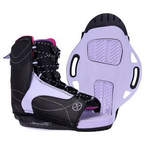 Journey w/Jinx bindings in black/purple with lace-up closure and textured soles.