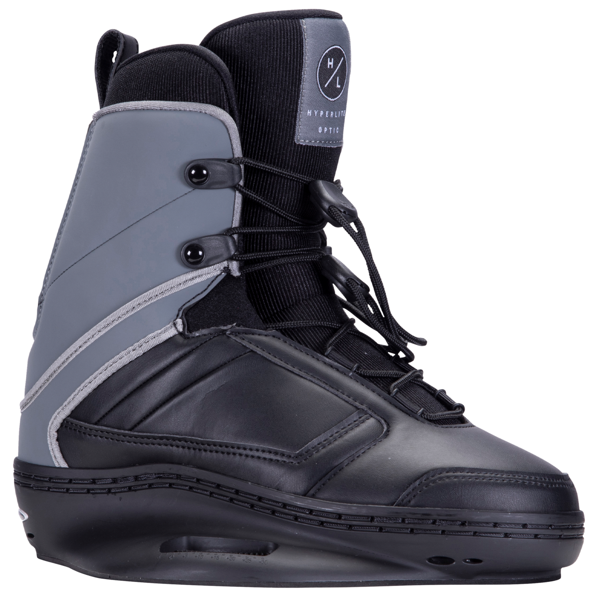 Optic Jr. Binding in black/gray with laces and logo on tongue.