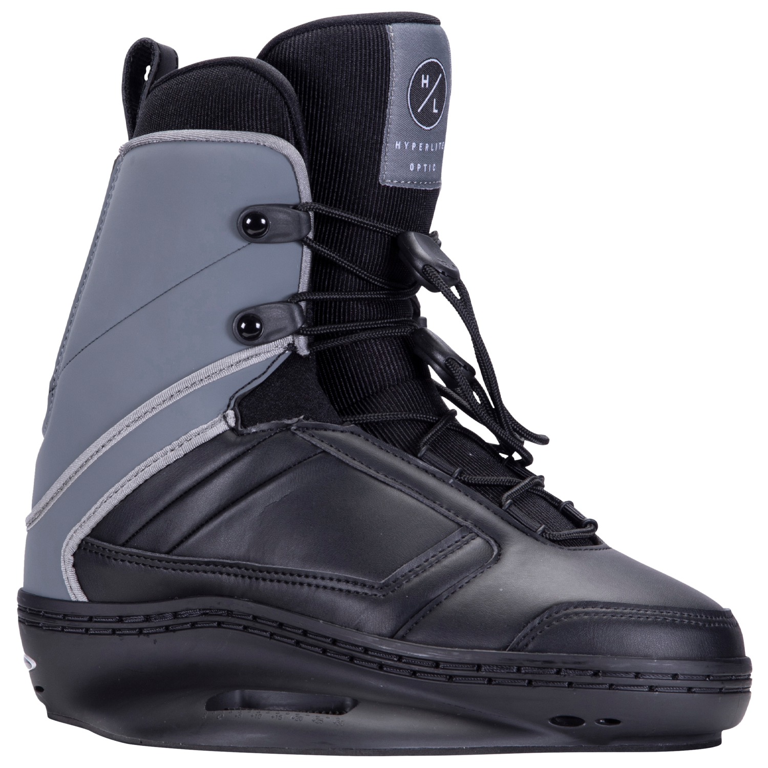 Optic Jr. Binding in black/gray with laces and logo on tongue.