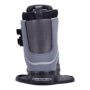 Gray snowboarding boot with black buckles and an Optic Jr. Binding.