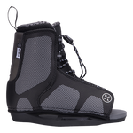 Motive Jr. wakeboard boots for beginners, black/gray, lace-up front, logo details.