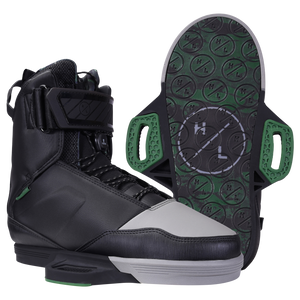 Scout Binding: Black boots with green accents and durable construction.