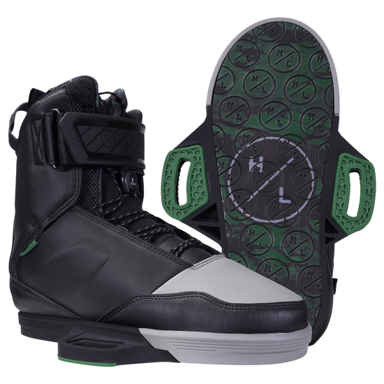Scout Binding: Black boots with green accents and durable construction.