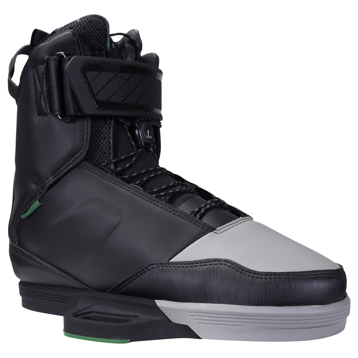 Scout Binding: A black/gray snowboard boot with laces, an ankle strap, and bomb-proof build.