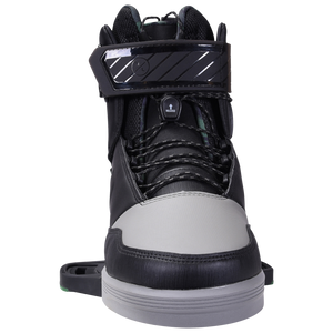 Scout Binding: Black/gray snowboard boot with lace, strap & abrasion-resistant materials.
