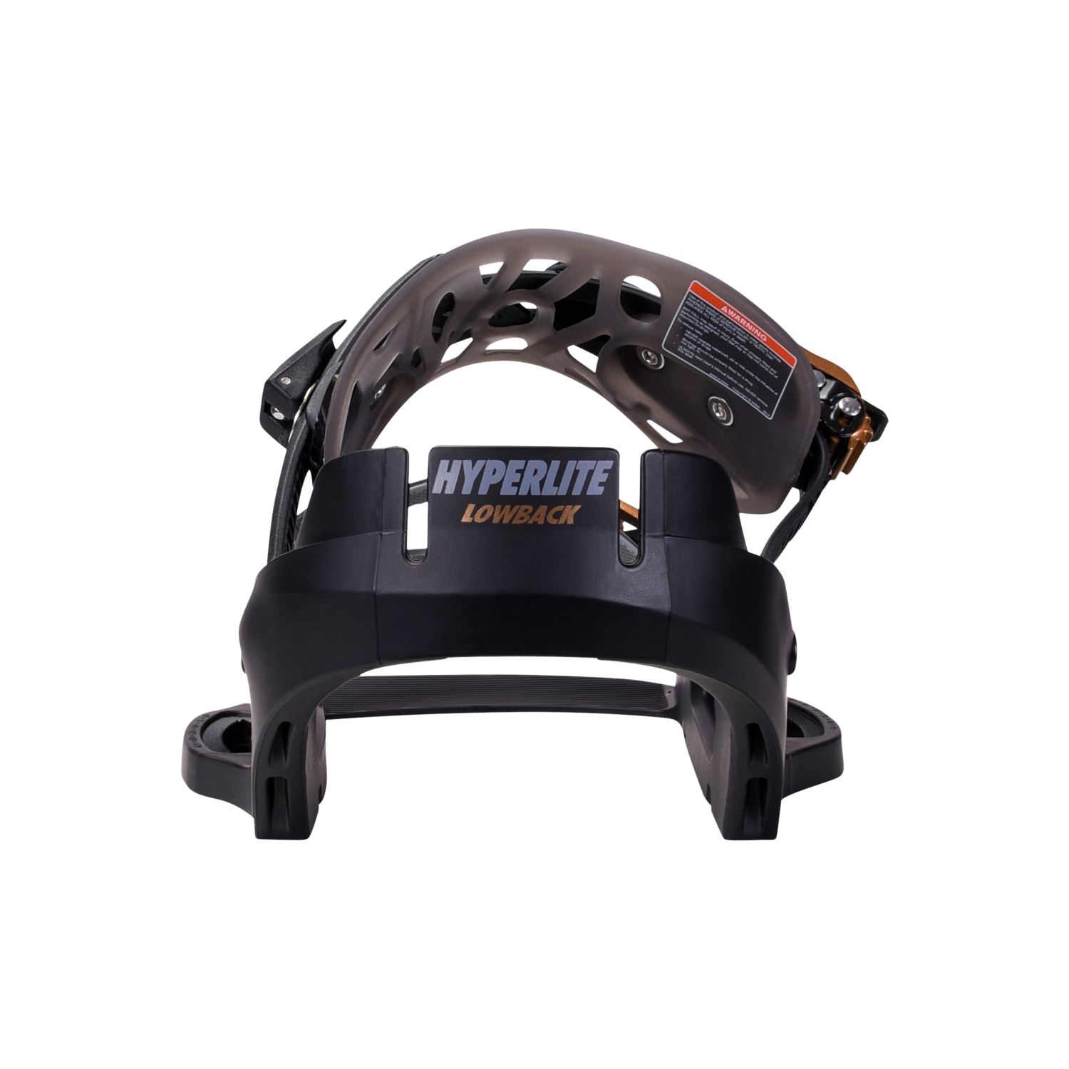 System Lowback Binding - Black/Gold: Curved design, adjustable toe strap.
