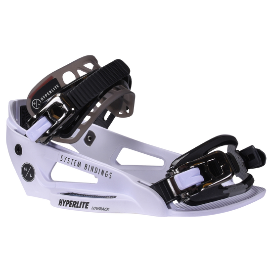 White System Lowback Binding, black straps, Hyperlite branding.