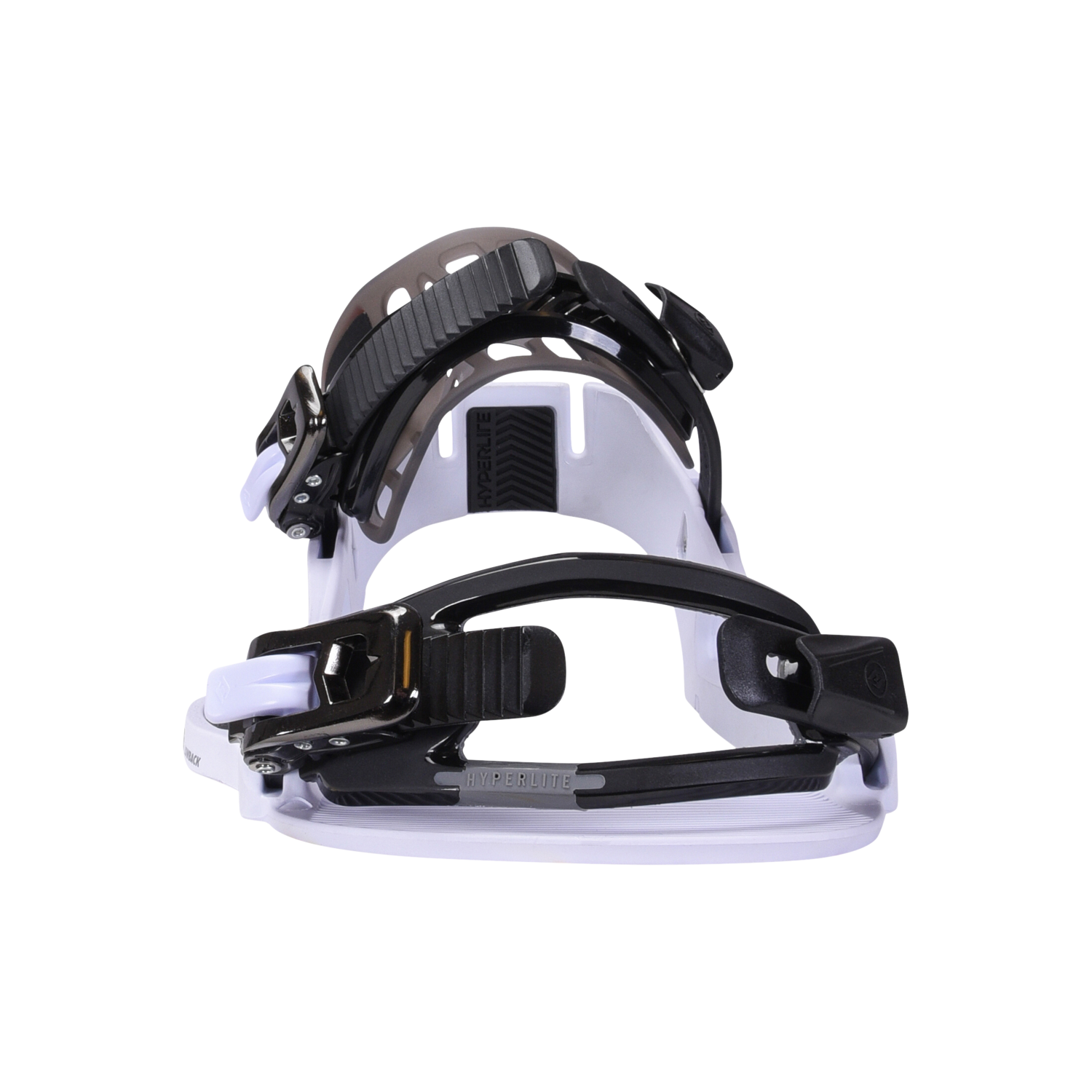 System Lowback Binding: Black & white bindings with hydrophobic flexion ankle straps.