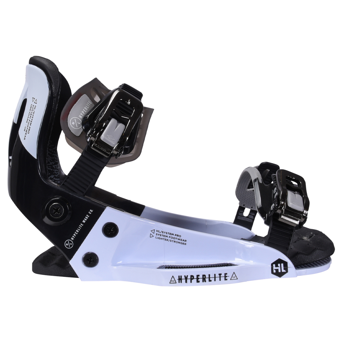System Pro: G6 Polycarbonate snowboard binding, metal buckles & straps.