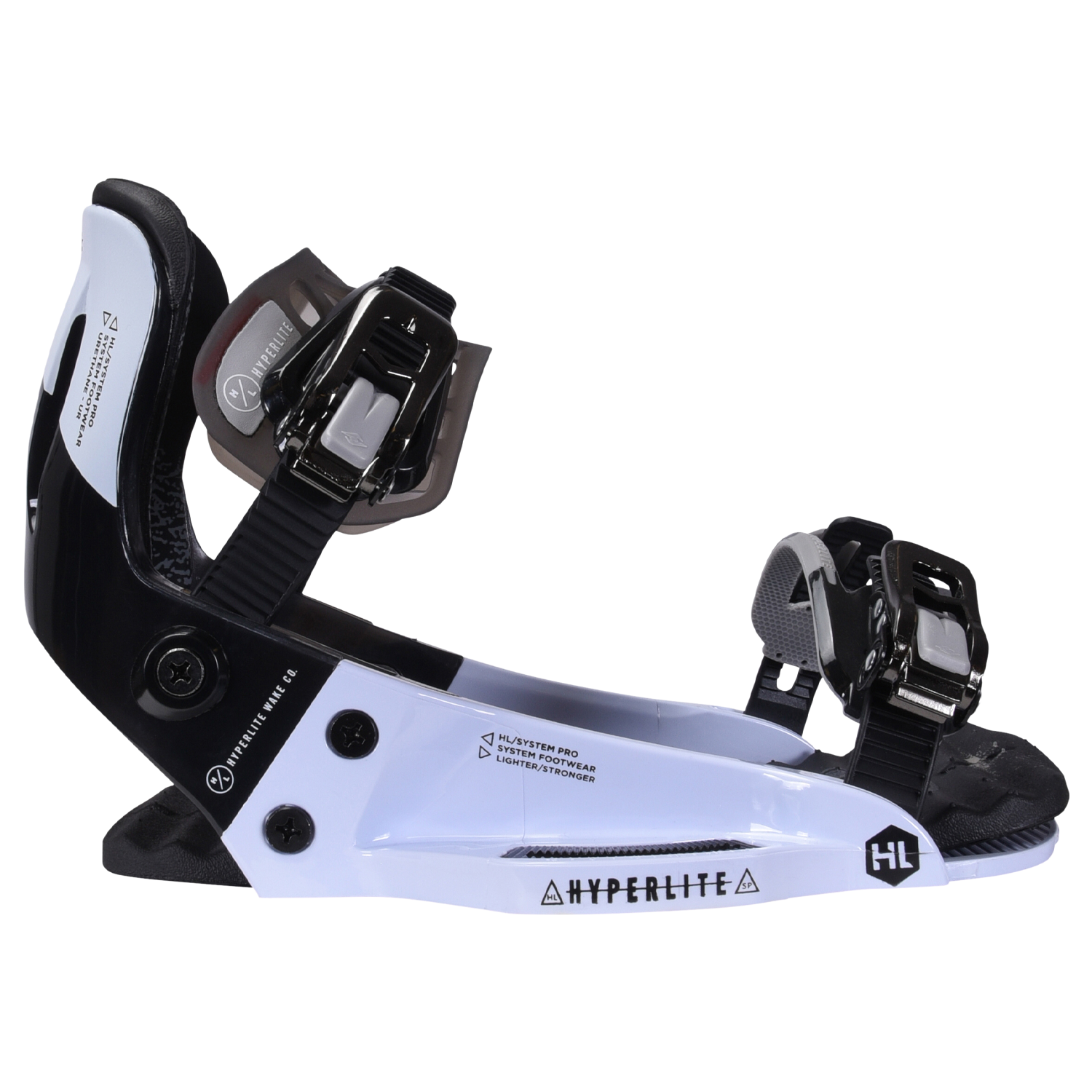 System Pro: G6 Polycarbonate snowboard binding, metal buckles & straps.