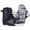 Black and gray snowboard boots, white soles, patterns, including Team X Binding.