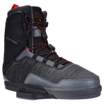 Gray/black snowboard boot, red laces, high ankle support, features Ultra Binding.
