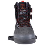 Gray & black Ultra Binding boot, red laces, sturdy sole, Fusion Plate System.