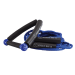 Blue surf rope with handle, black grip, and brand logo.