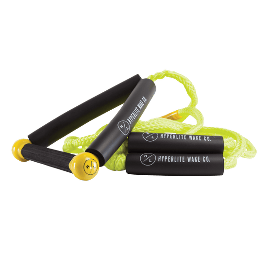 Yellow 25 braided surf rope with handle and foam floats.