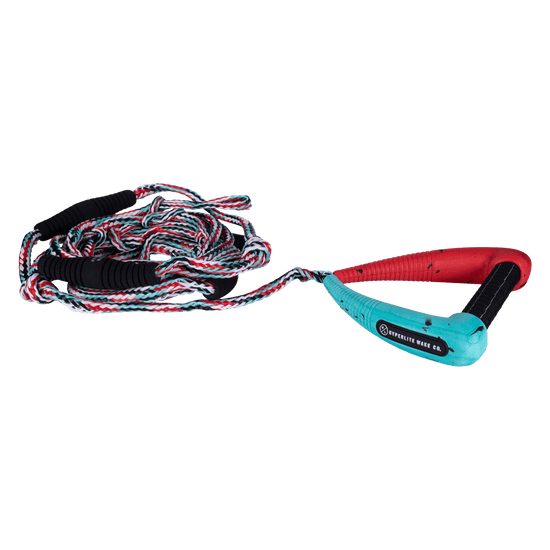 25 Pro Surf Rope w/ Handle Red & Teal with colorful handle and oversized foam endcaps.