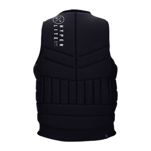Back view of the Black Blueprint Jacket with vertical logo and ergonomic flex zones.