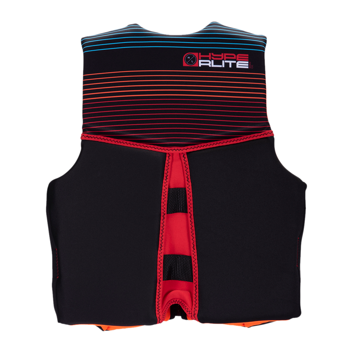 Product: Boys Youth Indy CGA Vest, black/red with colorful stripes for water safety.