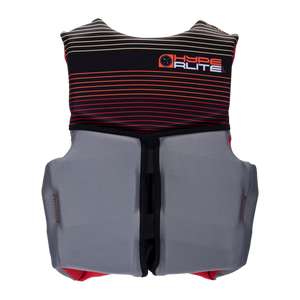 Youth Indy Vest - gray/red stripes, Hyperlite text on chest. Coast Guard approved.
