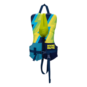 USCG approved Boys Toddler Indy CGA Vest with geometric patterns and Hype Life text.