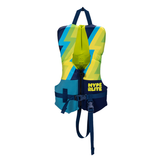 USCG approved Boys Toddler Indy CGA Vest with geometric patterns and Hype Life text.