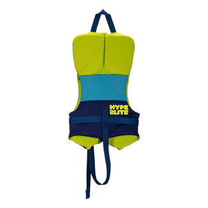 A green-blue USCG-approved vest with Hyperlite text, called Boys Toddler Indy CGA.