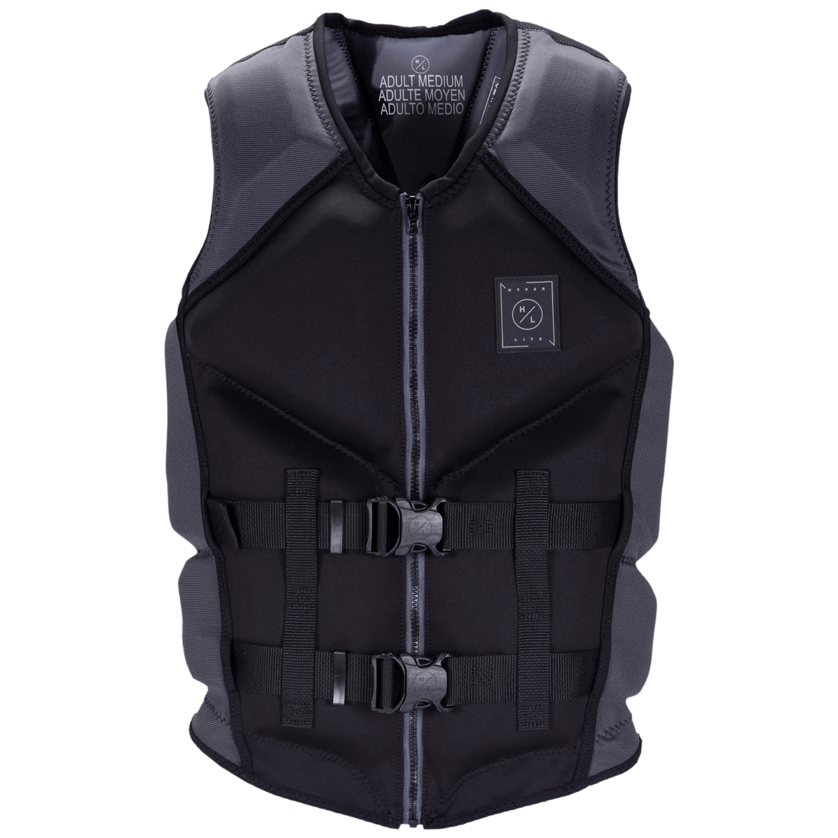 Caliber Mens CGA Vest: black & gray, front zippers, adjustable straps.
