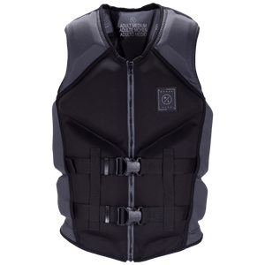 Caliber Mens CGA Vest: black & gray, front zippers, adjustable straps.