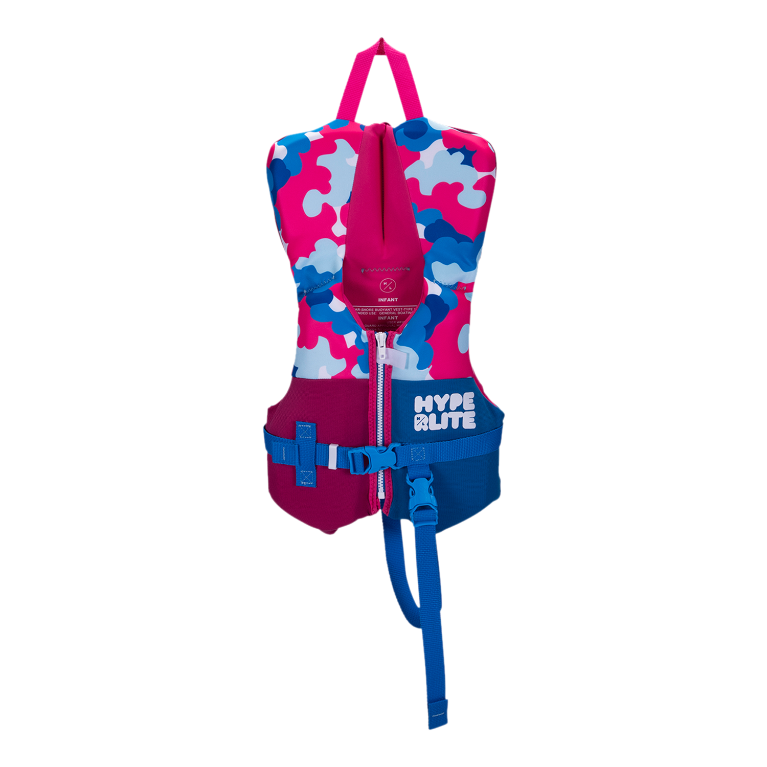 Girls Toddler Indy CGA Vest in blue, pink, and white camo; USCG approved.