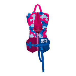 Girls Toddler Indy CGA Vest in blue, pink, and white camo; USCG approved.
