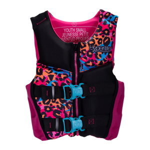 Girls Youth Indy Vest - Small with leopard print and pink, blue buckles.
