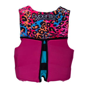 Girls Youth Indy CGA Vest - Small; leopard print, pink bottom, black zipper.