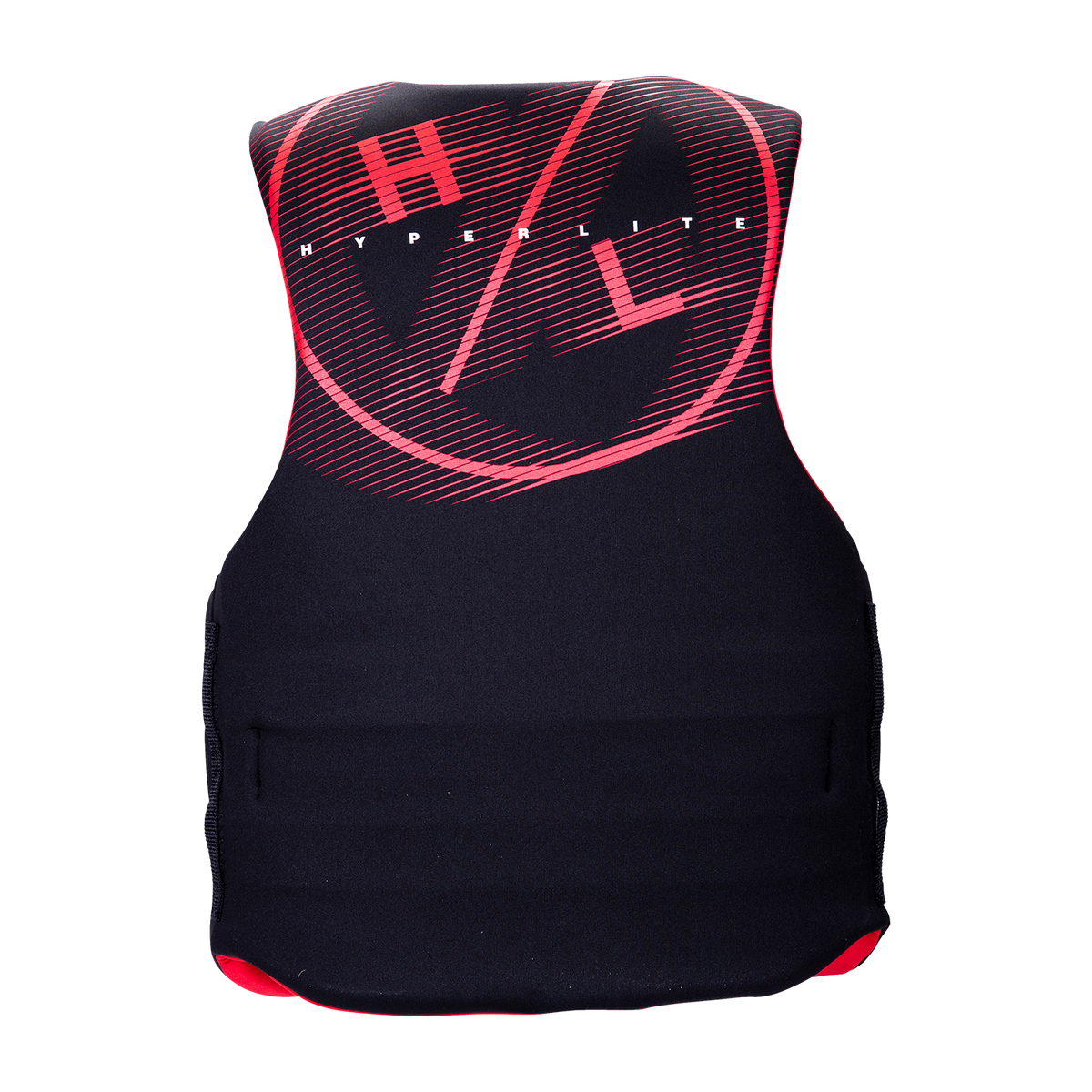 Mens Indy USCG Approved red Hyperlite life vest with logo on back.