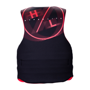 Mens Indy USCG Approved red Hyperlite life vest with logo on back.