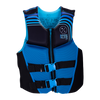 Coast Guard-approved Junior Indy CGA Vest, blue/black with buckle straps and zipper.
