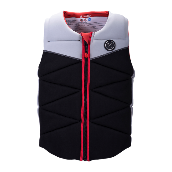 A black and gray Riot Jacket with a red zipper and circular logo.