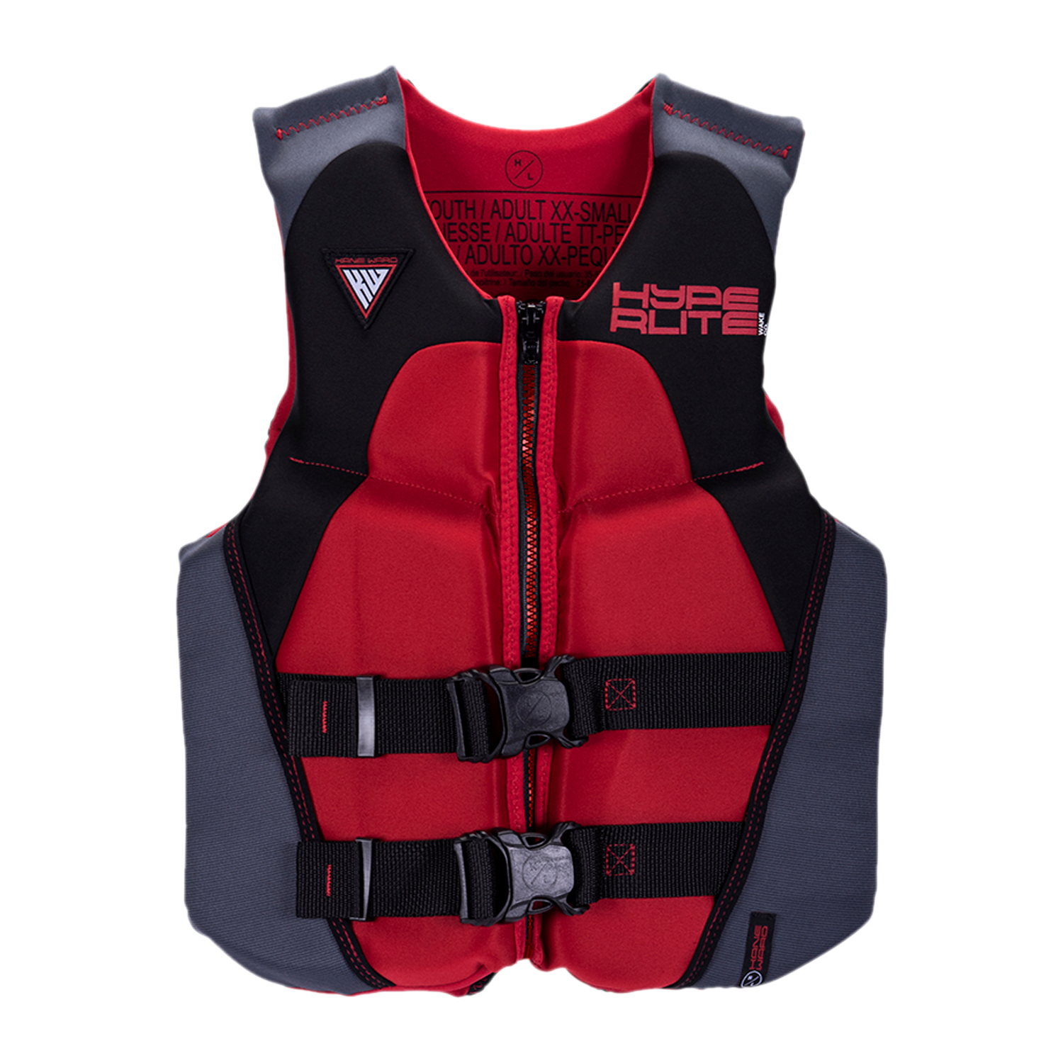 KW Pro Junior Indy CGA Vest, red/black with buckles & branding. Coast Guard Approved.
