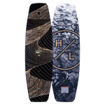 Top and base of ATV 2024 wakeboard with abstract designs in black, wood, and gray tones featuring E-Core.